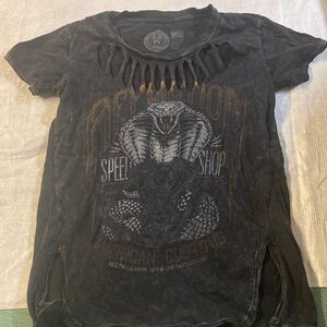 Black Distressed Affliction Cobra Graphic Tee. Size Small.